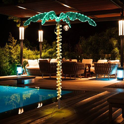 Alt View 5. Winado - 5 FT Lighted Palm Tree Artificial Tropical Palm Tree Lights for Outdoor Patio Pool Holiday Decoration - Green.