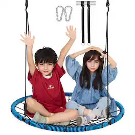VEVOR - Spider Web Saucer Swing, 40 Inch Round Swings for Kids Outdoor, 750lbs Weight Capacity Saucer Tree Swing - Blue