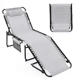 Costway - Patio Folding Chaise Lounge Chair Portable Sun Lounger with Adjustable Backrest - Gray