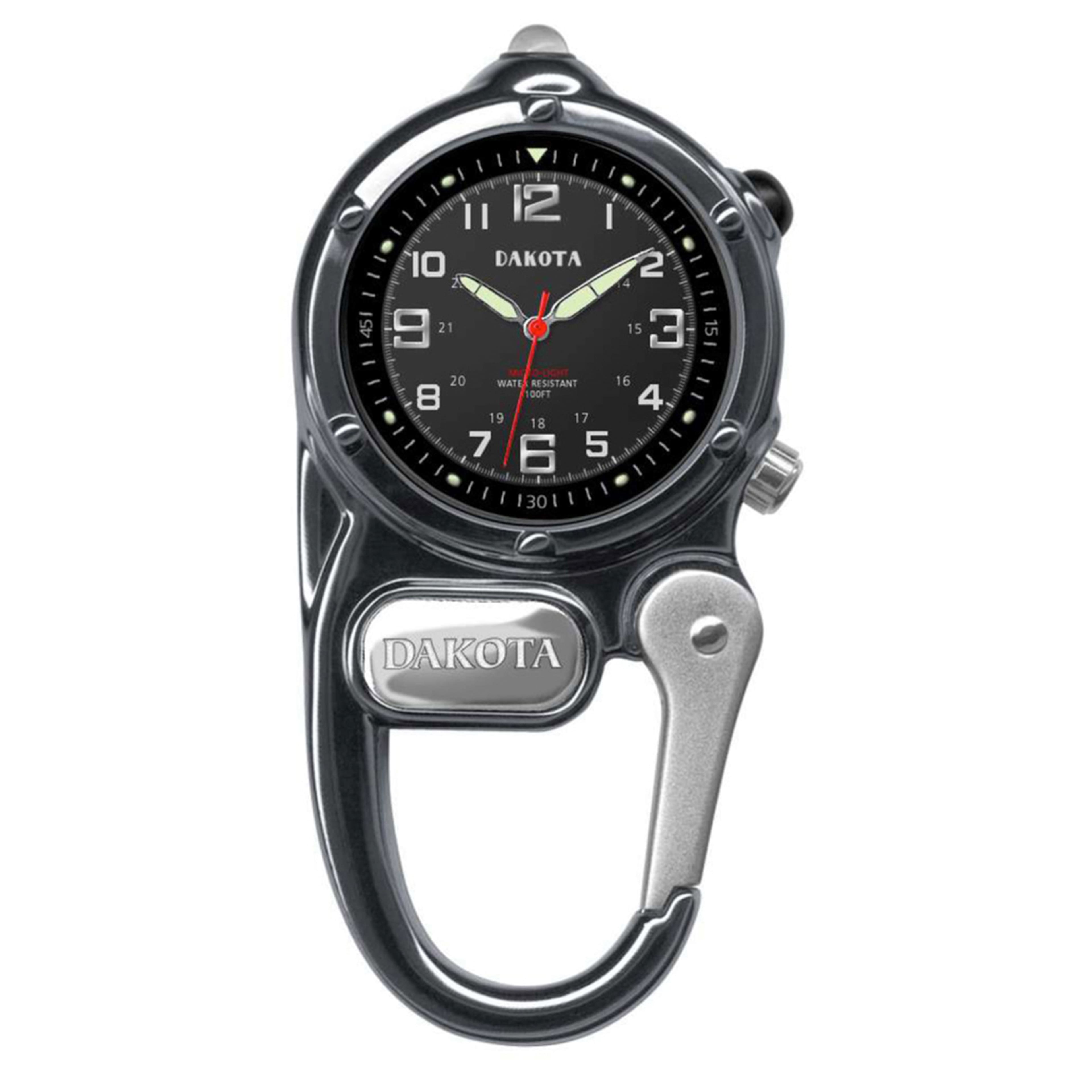 Dakota - Mini Clip Microlight, Clip Watch, Flashlight and Watch, Outdoor Gifts for Men and Women - Gun Metal