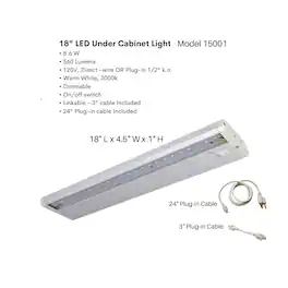 FLI Products - LED Under-Cabinet or Closet Lights - Dimmable, Direct Wire or Plug-in, 560 Lumens, 3000K Warm 18-Inch - White