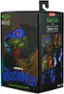 The image features a boxed set of Teenage Mutant Ninja Turtles action figures, specifically Leonardo as the Hunchback. The box is designed to resemble a movie poster, and the figures are displayed in various poses. The set includes a total of seven action figures, each with unique features and designs. The packaging is designed to showcase the figures and their dynamic poses, making it an attractive display for collectors and fans of the Teenage Mutant Ninja Turtles franchise.