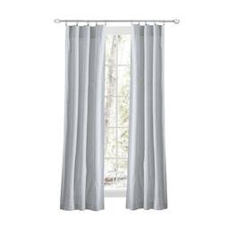Ellis Curtain - Plaza Classic Ticking Stripe Printed on Natural Ground 3" Rod Pocket Tailored Panel Pair 56" x 63" - Blue