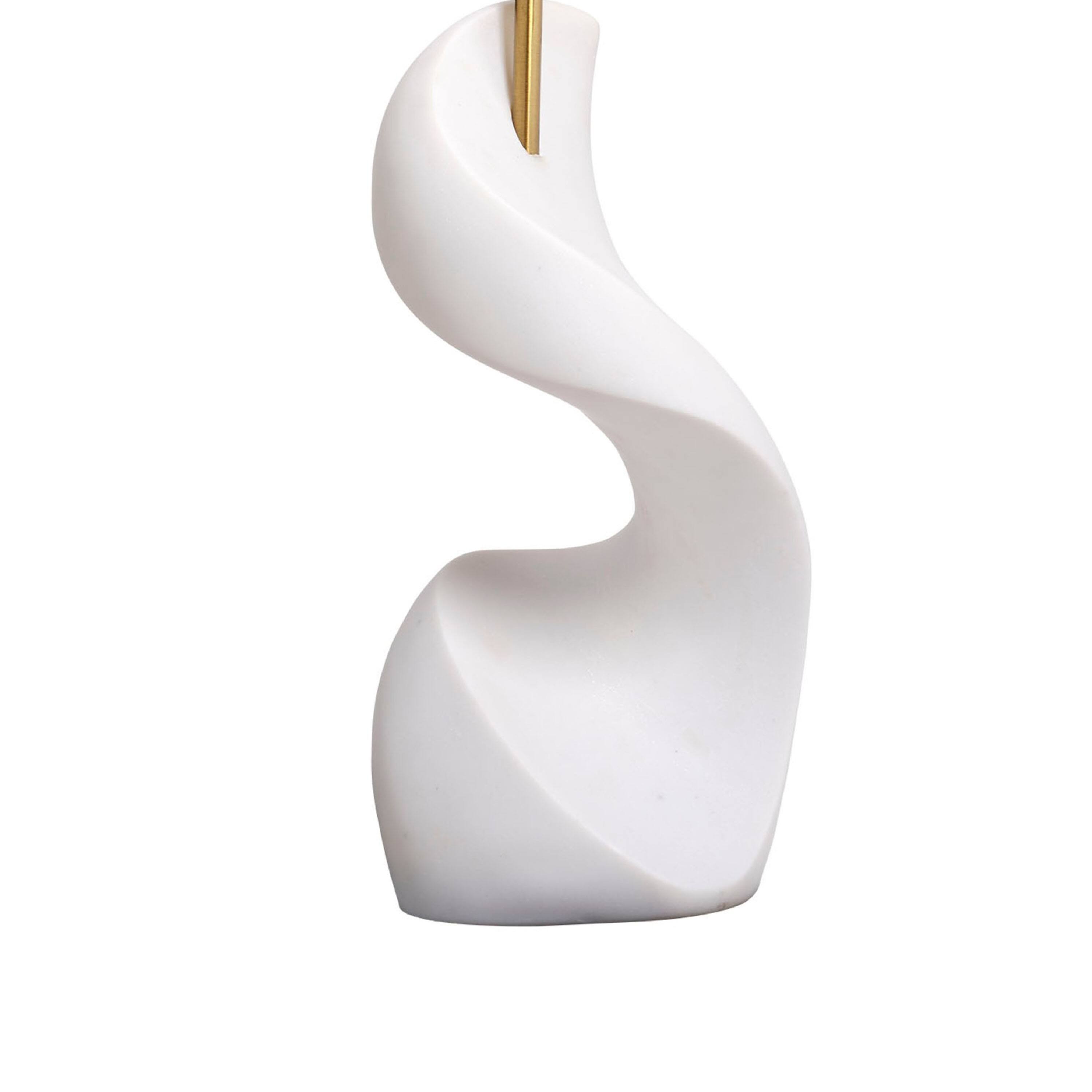 Back. Manhattan Lane - Koz Accent Table Lamp, Linen Shade, Curved Sculpture 32 Inch - White, Brass Finish.