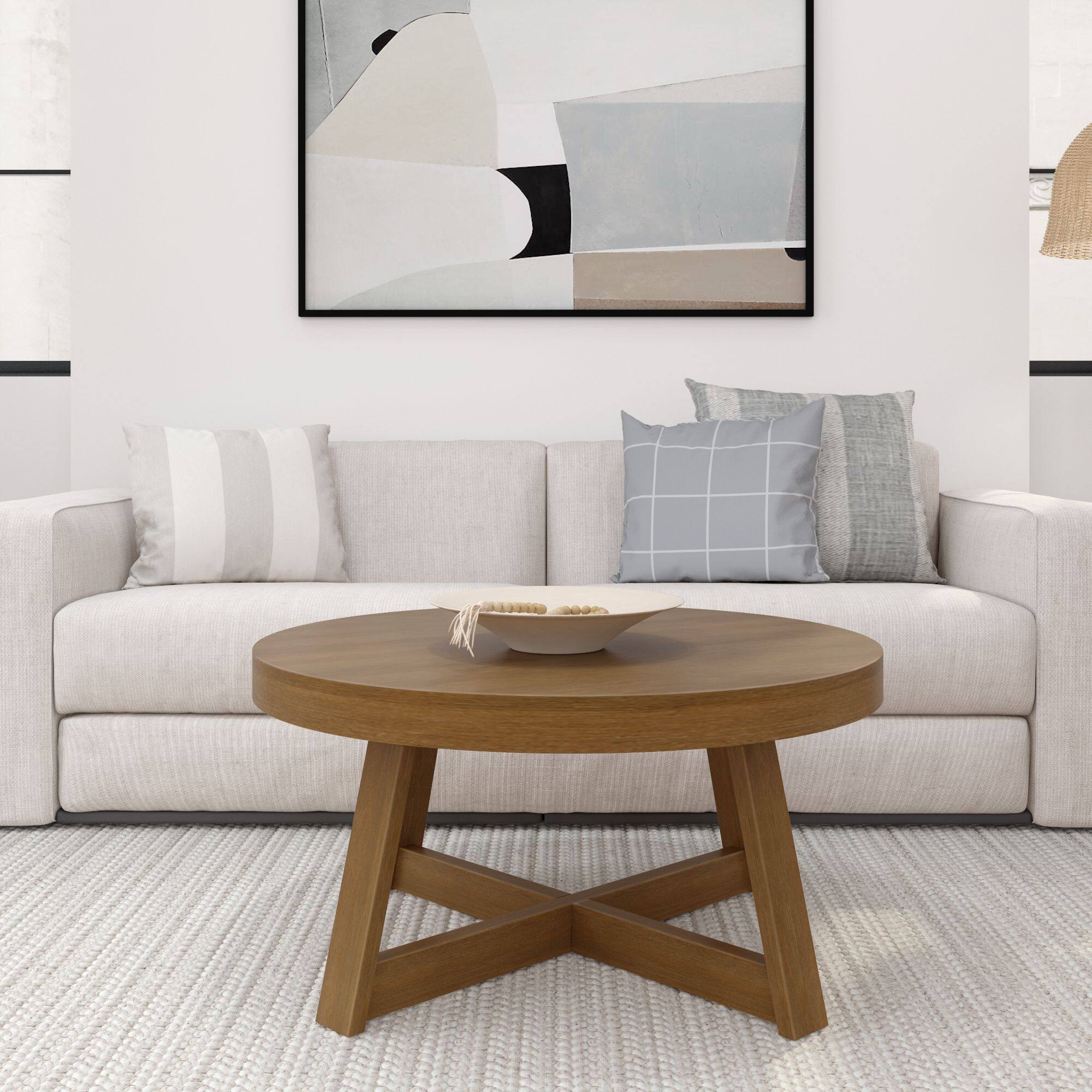 Alt View 1. Plank+Beam - Classic Round Coffee Table (36in x 36in / 910mm x 910mm), Pecan Wirebrush - Pecan Wirebrush.