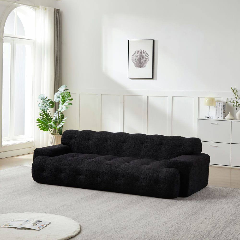 Left. Resenkos - 65.75" Napped Fabric Storage Bench, Double Lids Rolled Armrest Footstool Daybed - Black.