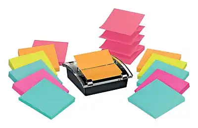 Front. Post-it - Super Sticky Pop-Up Notes Dispenser for 3" x 3" Notes, Black, 12 Pads/Pack - Black/Clear.