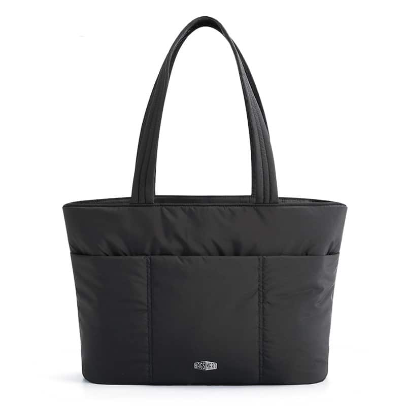 Bagsmart - Padded Laptop Tote Bag for Women, 14 Inch Waterproof Work Shoulder Bag with Luggage Strap, Organized Gym Travel Bag - Black