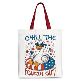 OrnamentallyYou - Chill The Fourth Out Goose Canvas Tote Bag, Funny Patriotic 4th of July Gift Shopper - White Red