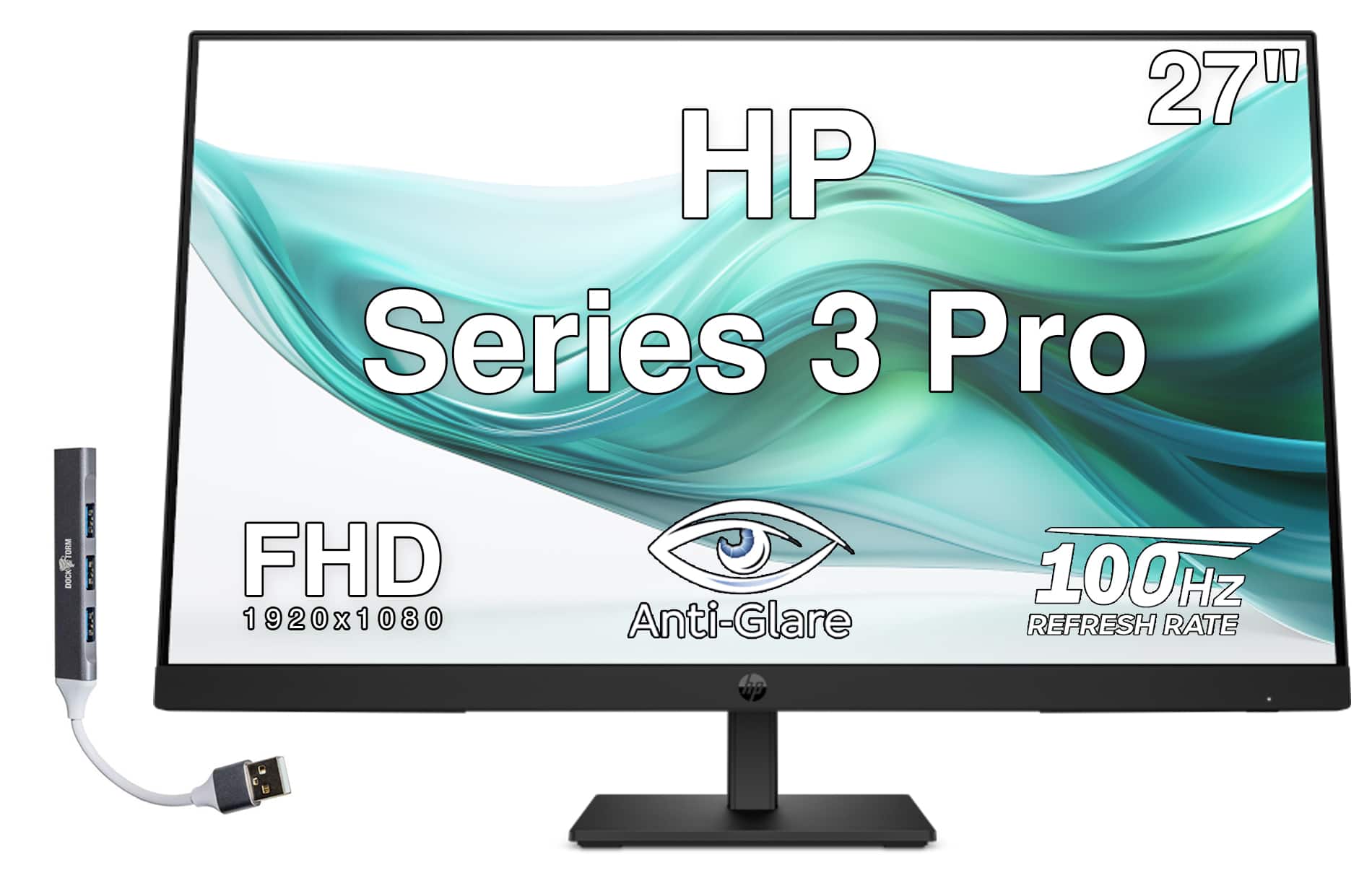 HP - Series 3 Pro 27" FHD IPS Monitor with 5ms Response Time, Anti-Glare, Flicker Free, Displayport, HDMI & DKZ Hub - Black
