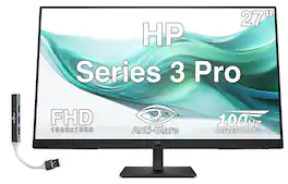HP - Series 3 Pro 27" FHD IPS Monitor with 5ms Response Time, Anti-Glare, Flicker Free, Displayport, HDMI & DKZ Hub - Black