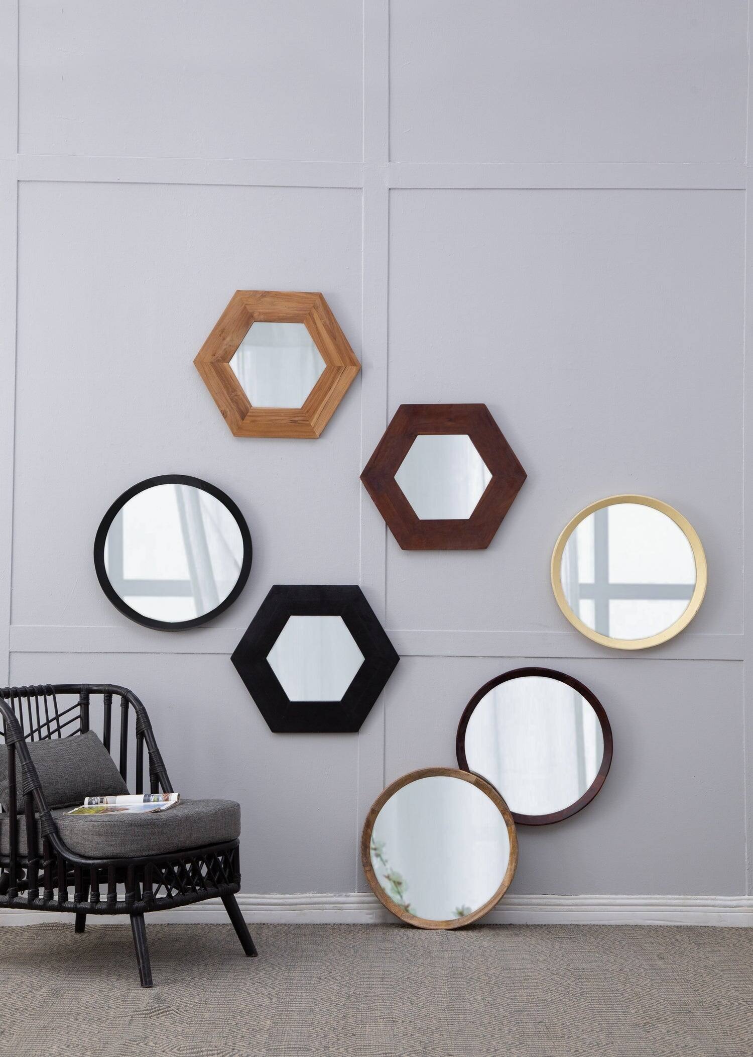 Alt View 10. BreeBe - 20x1.5 Transitional Mango Wood Wall Mirror Solid Wood Frame for Bathroom Entryway Console or Leaning Wall Decor - Dark Brown.