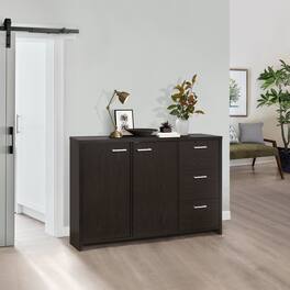 Kings Brand Furniture - Lebeau Buffet Storage Cabinet, Oak Chocolate - Dark Brown