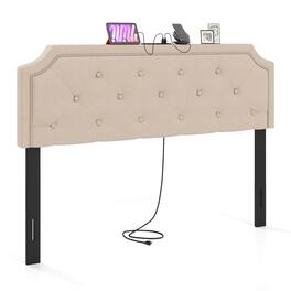 Costway - Headboard for Queen & Full Size Bed,Tufted Upholstered Head Board with 2 AC Outlets - Beige