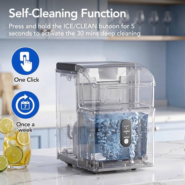 Self-Cleaning Function  
Press and hold the ICE/CLEAN button for 5 seconds to activate the 30 mins deep cleaning  
One Click  
Once a week