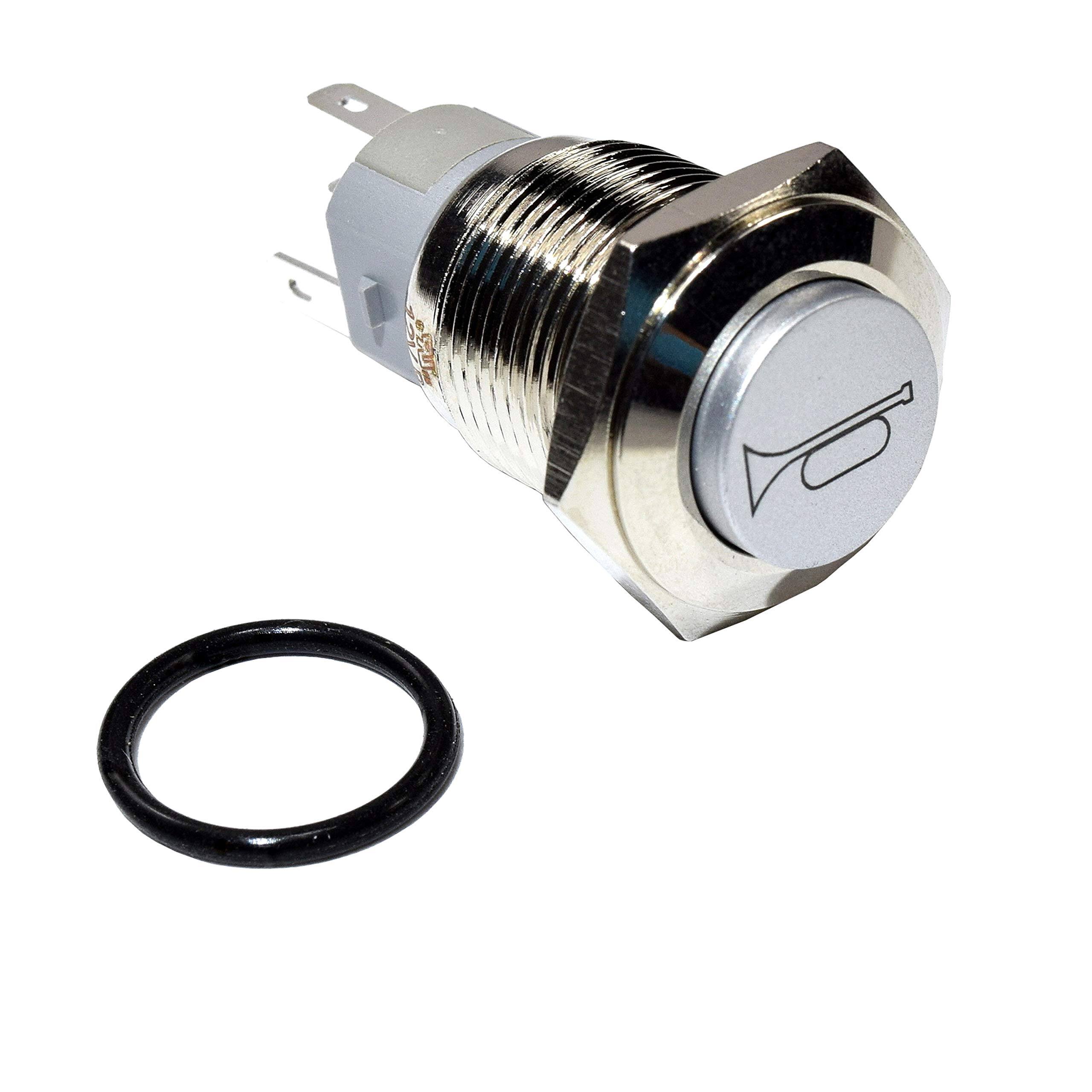 Angle. HQRP - 12 V LED Lighted Momentary Metal Push Button Air Horn Switch with Wire Connector - blue.