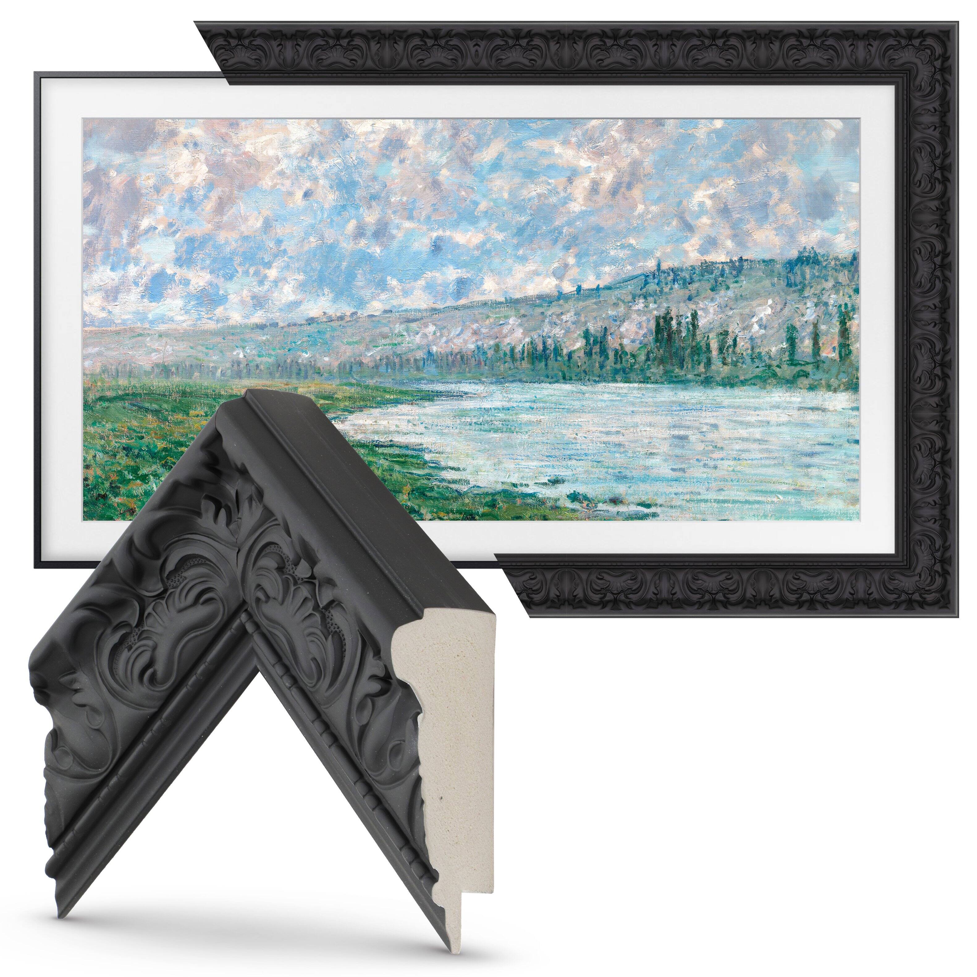 Left. Deco TV Frames - Premiere Bezel for Samsung the Frame TV - 43" - Tuscan Matte Black.