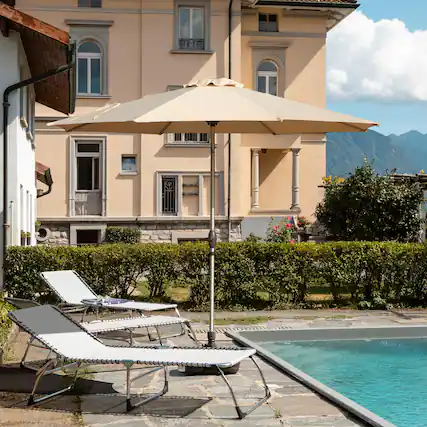 Front. Mondawe - 9FT Patio Umbrella with Push Button Tilt and Crank - Beige.