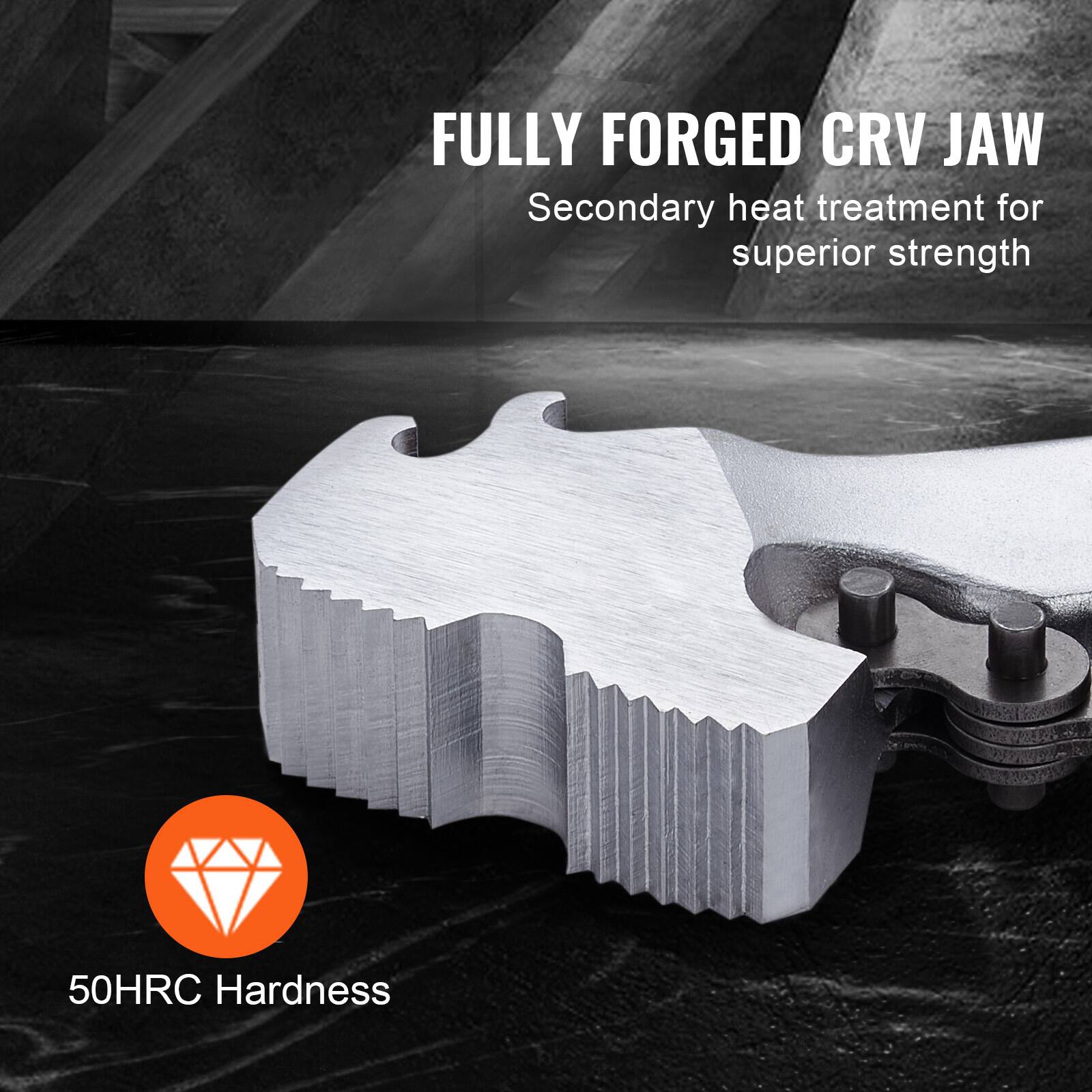 FULLY FORGED CRV JAW  
Secondary heat treatment for superior strength  

50HRC Hardness