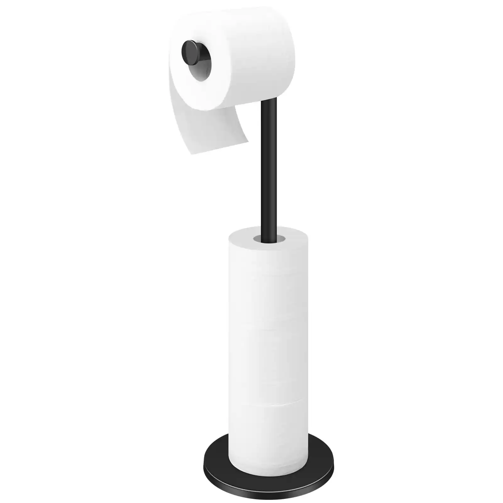 Front. Dazzed Corner - Toilet Paper Holder Stand, Freestanding Stainless Steel Roll Holder - Matte Black.