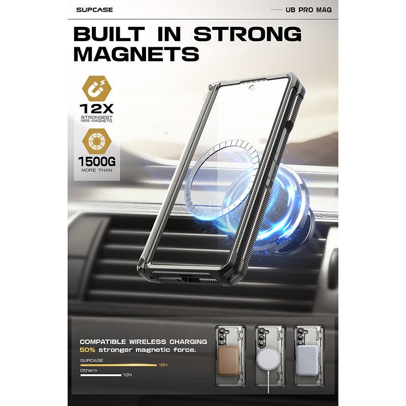 SUPCASE UB PRO MAG  
BUILT IN STRONG MAGNETS  
12X STRONGEST MAGNETS  
1500G MORE THAN COMPATIBLE WIRELESS CHARGING  
50% stronger magnetic force.