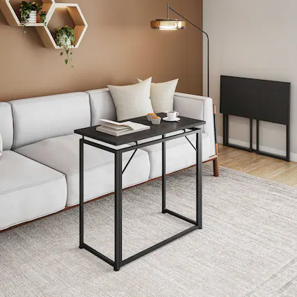 Front. GOODSILO - Compact Folding Desk for Small Spaces with Sturdy Steel Frame and Smooth Tabletop - Black.