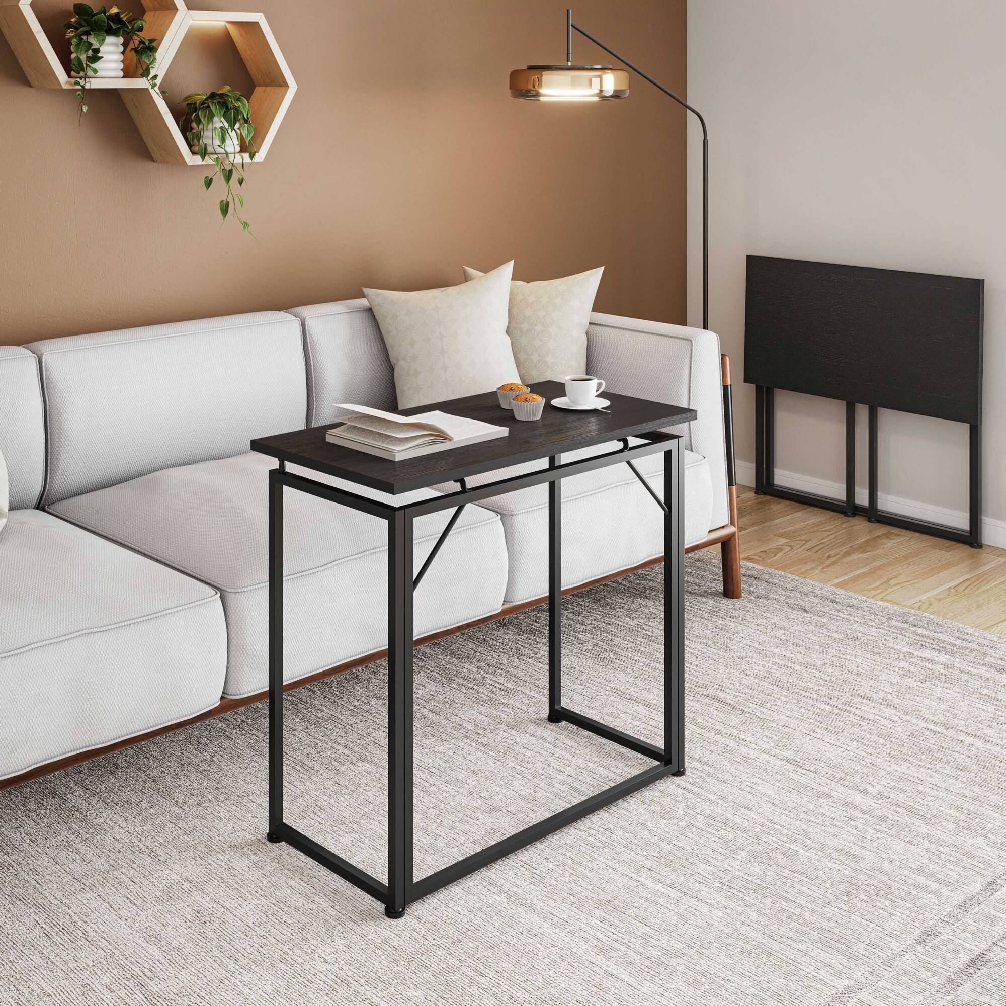 Front. GOODSILO - Compact Folding Desk for Small Spaces with Sturdy Steel Frame and Smooth Tabletop - Black.