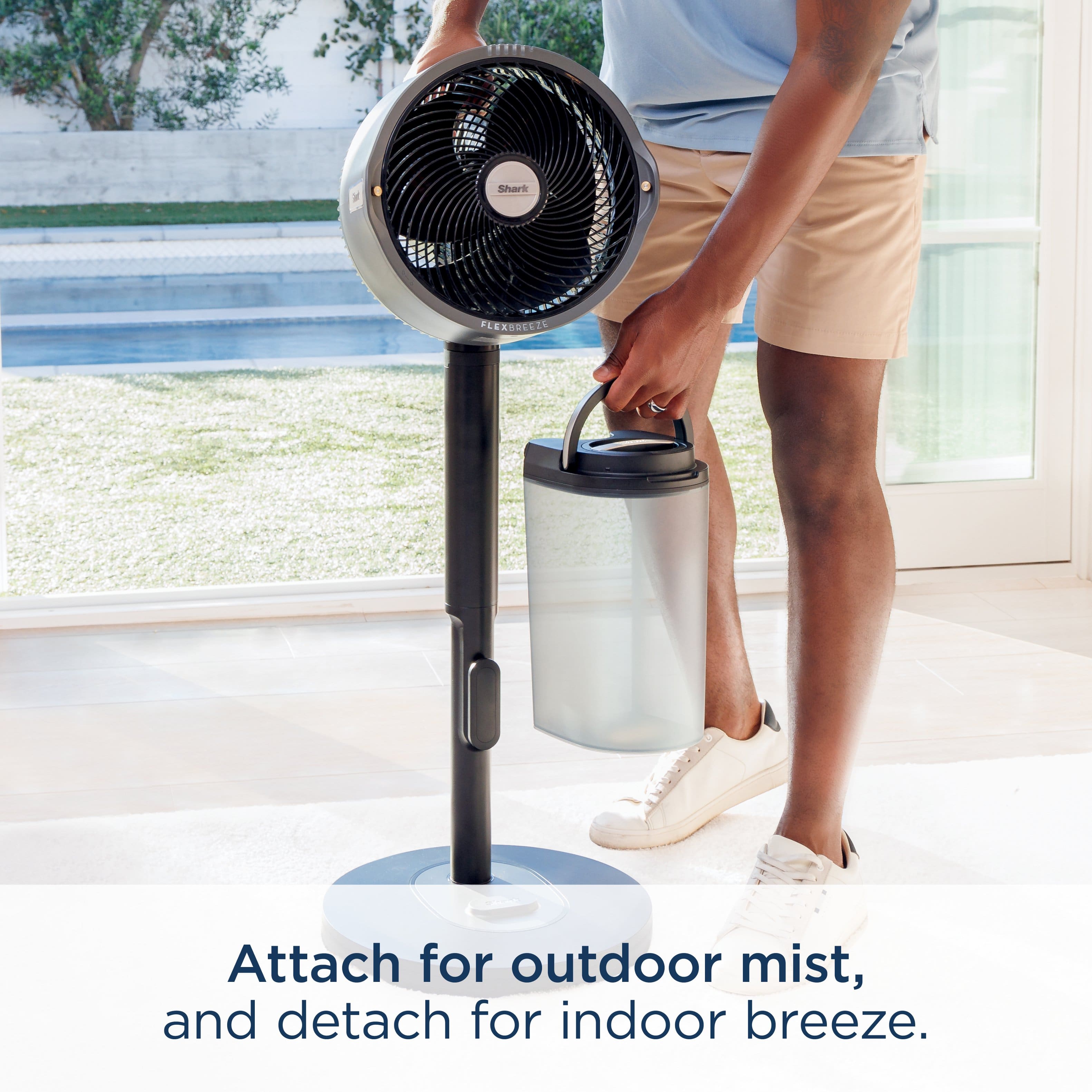 Shark FLEXBRECZL Attach for outdoor mist, and detach for indoor breeze.