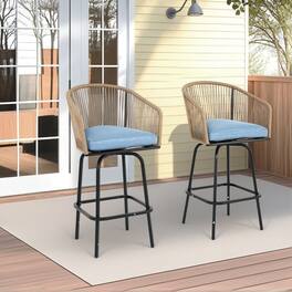 APRILSOUL - 2-Piece Wicker Patio Bar Chairs with Backrest for Backyard Garden Pool Balcony and Deck - Blue