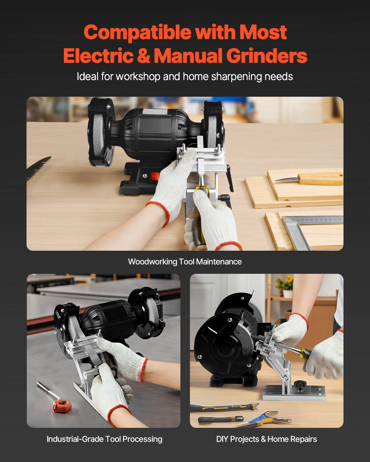 Compatible with Most Electric & Manual Grinders  
Ideal for workshop and home sharpening needs  

Woodworking Tool Maintenance  
Industrial-Grade Tool Processing  
DIY Projects & Home Repairs