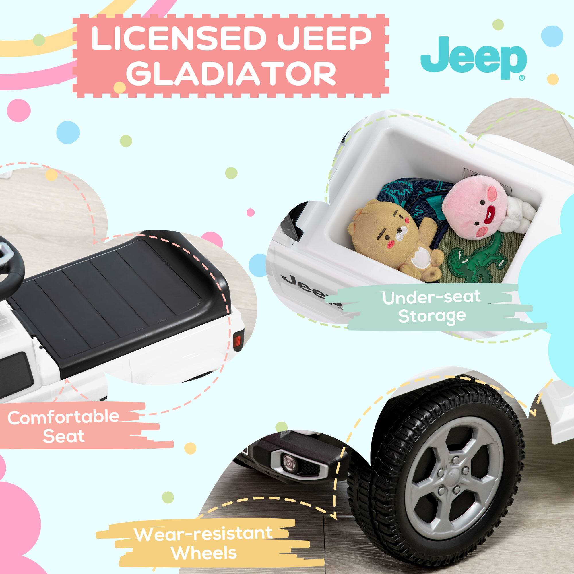 LICENSED JEEP GLADIATOR

- Comfortable Seat
- Under-seat Storage
- Wear-resistant Wheels