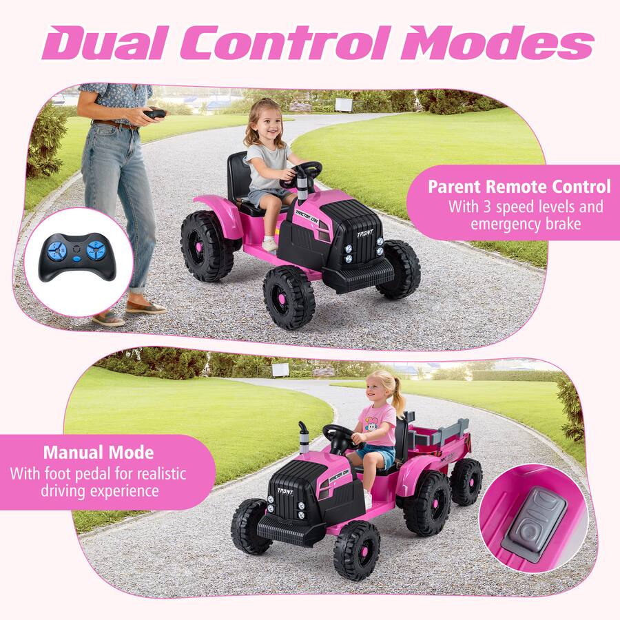 Costway 24V Ride On Tractor for Kids Remote Control Music USB Port Soft ...