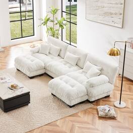 LOVMOR - Chenille Modular Sectional Couch U Shaped Deep Seat Compressed Pack For Living Room Plush Cozy Lounge Home Den - White