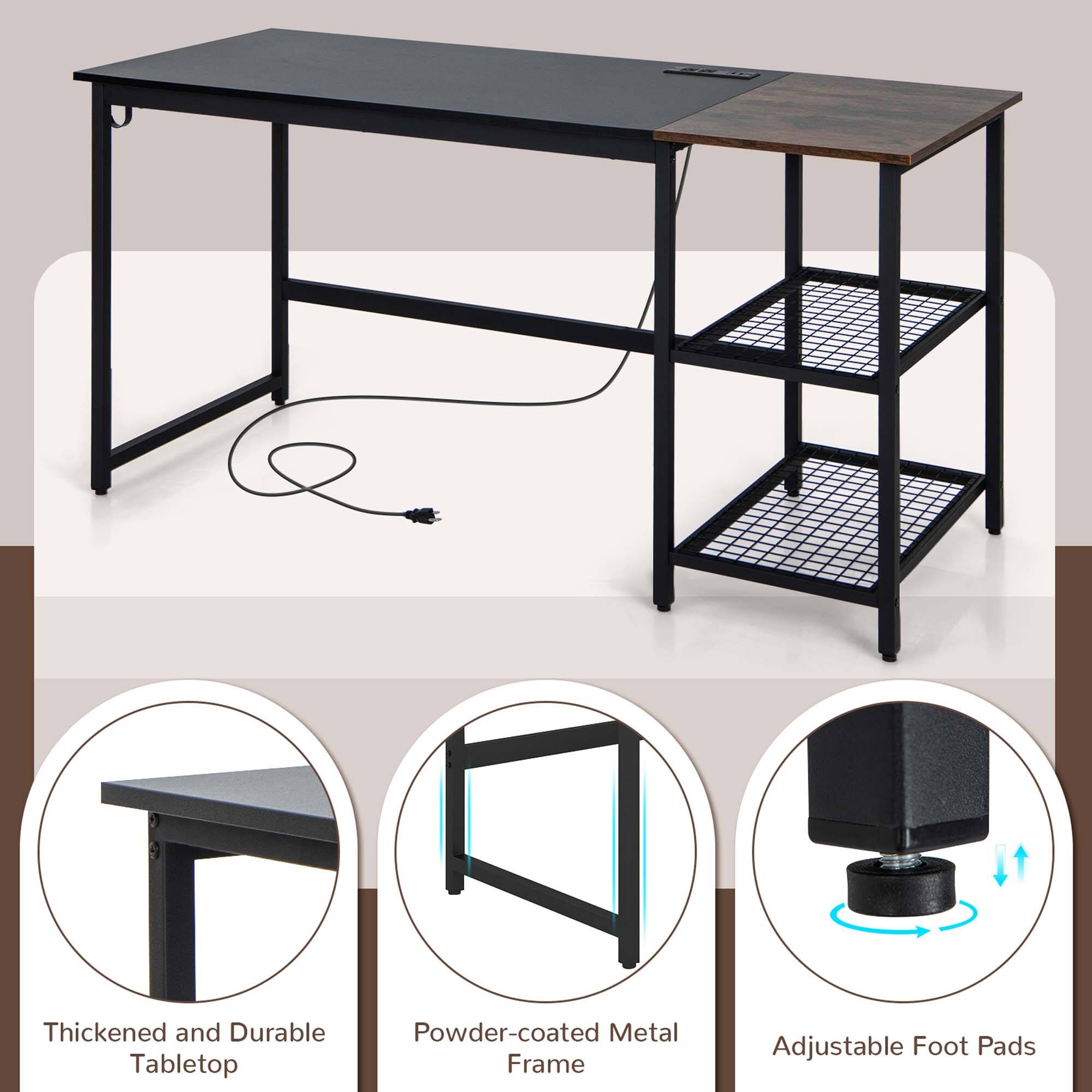 The text on the image is grouped as follows:

1. Thickened and Durable Tabletop: This refers to the tabletop being sturdy and long-lasting.
2. Powder-coated Metal Frame: The frame of the table is made of metal and has a powder coating for added durability and protection.
3. Adjustable Foot Pads: The table has adjustable foot pads to provide stability and support.

The text is corrected to reflect the actual features of the table.