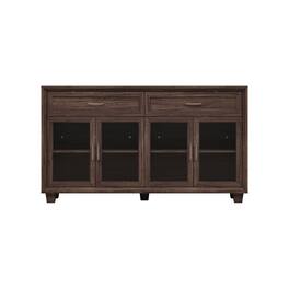Famapy - Wood - Grain Glass - Door Storage & Display Cabinet:Elevate Your Home with Timeless Charm - Brown