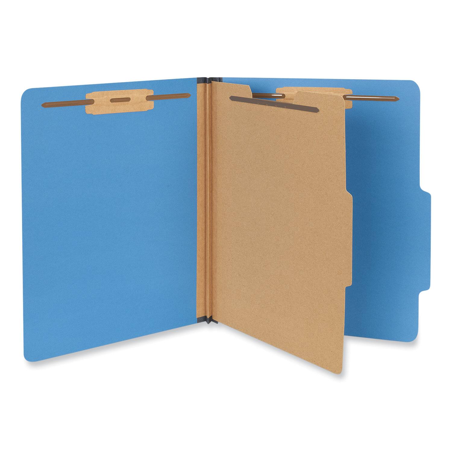 Angle. Universal - Bright Colored Pressboard Classification Folders, 2" Expansion, 1 Divider, 4 Fasteners, Letter Size, Cobalt Blue, 10/Box.