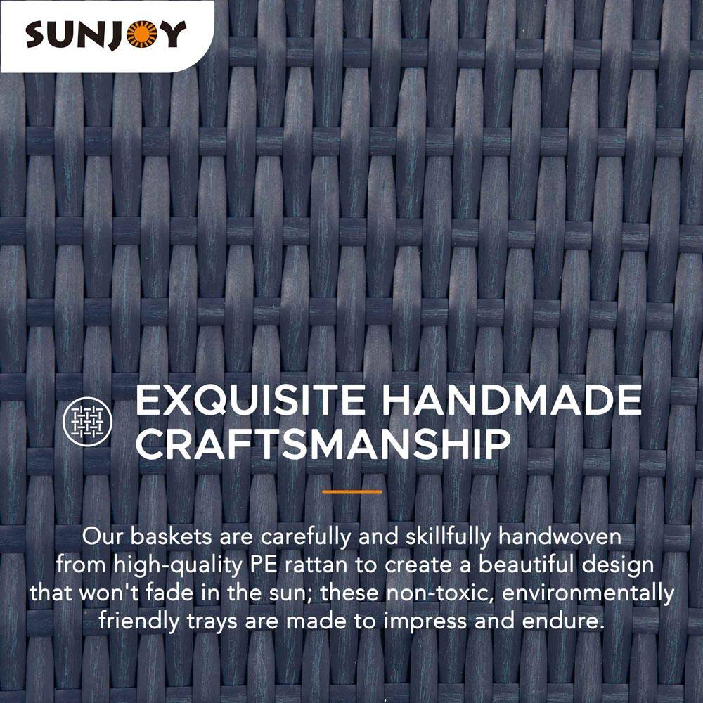 SUNJOY

EXQUISITE HANDMADE CRAFTSMANSHIP

Our baskets are carefully and skillfully handwoven from high-quality PE rattan to create a beautiful design that won't fade in the sun; these non-toxic, environmentally friendly trays are made to impress and endure.