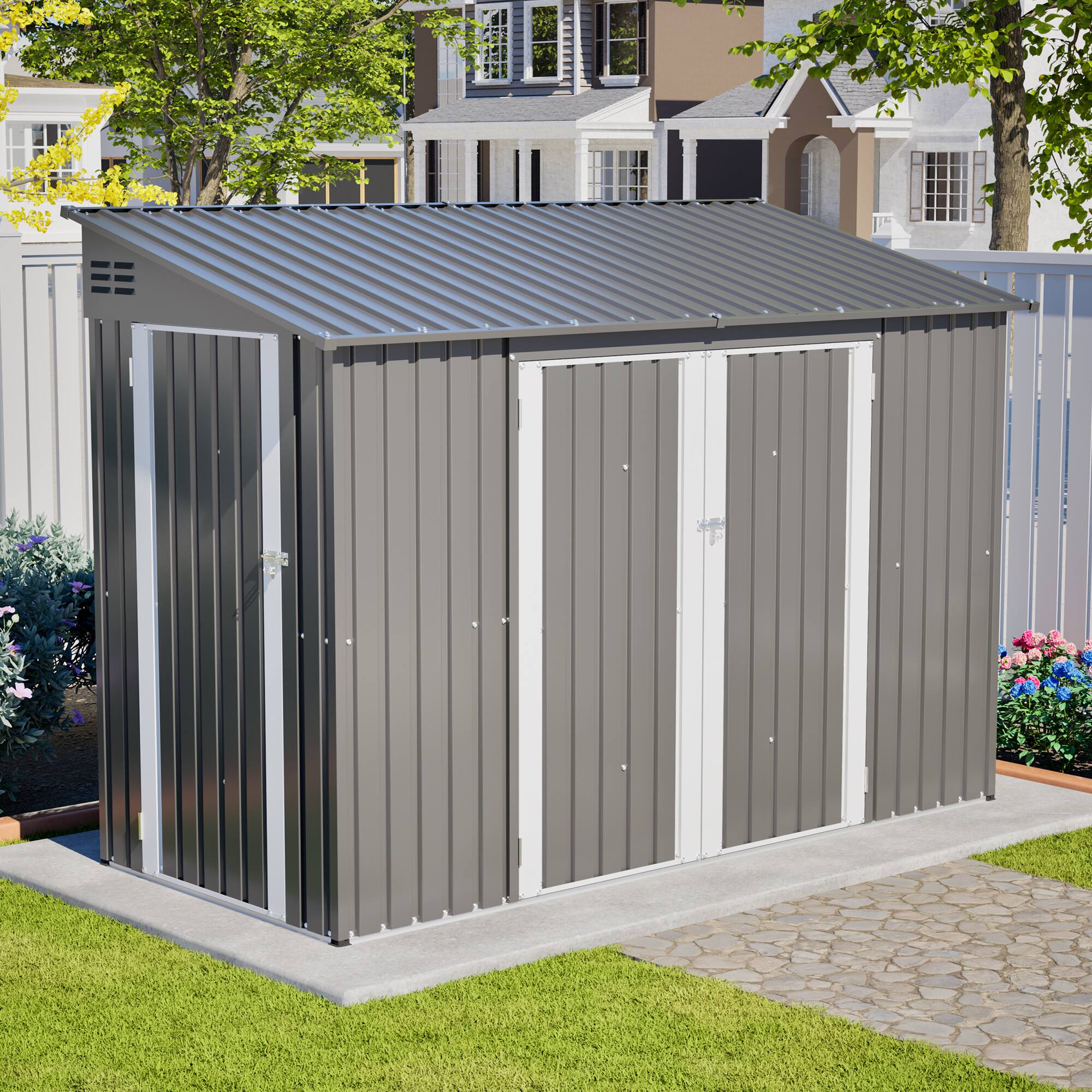 Mondawe - 9x4 FT Outdoor Storage Shed with Lockable Door - Gray