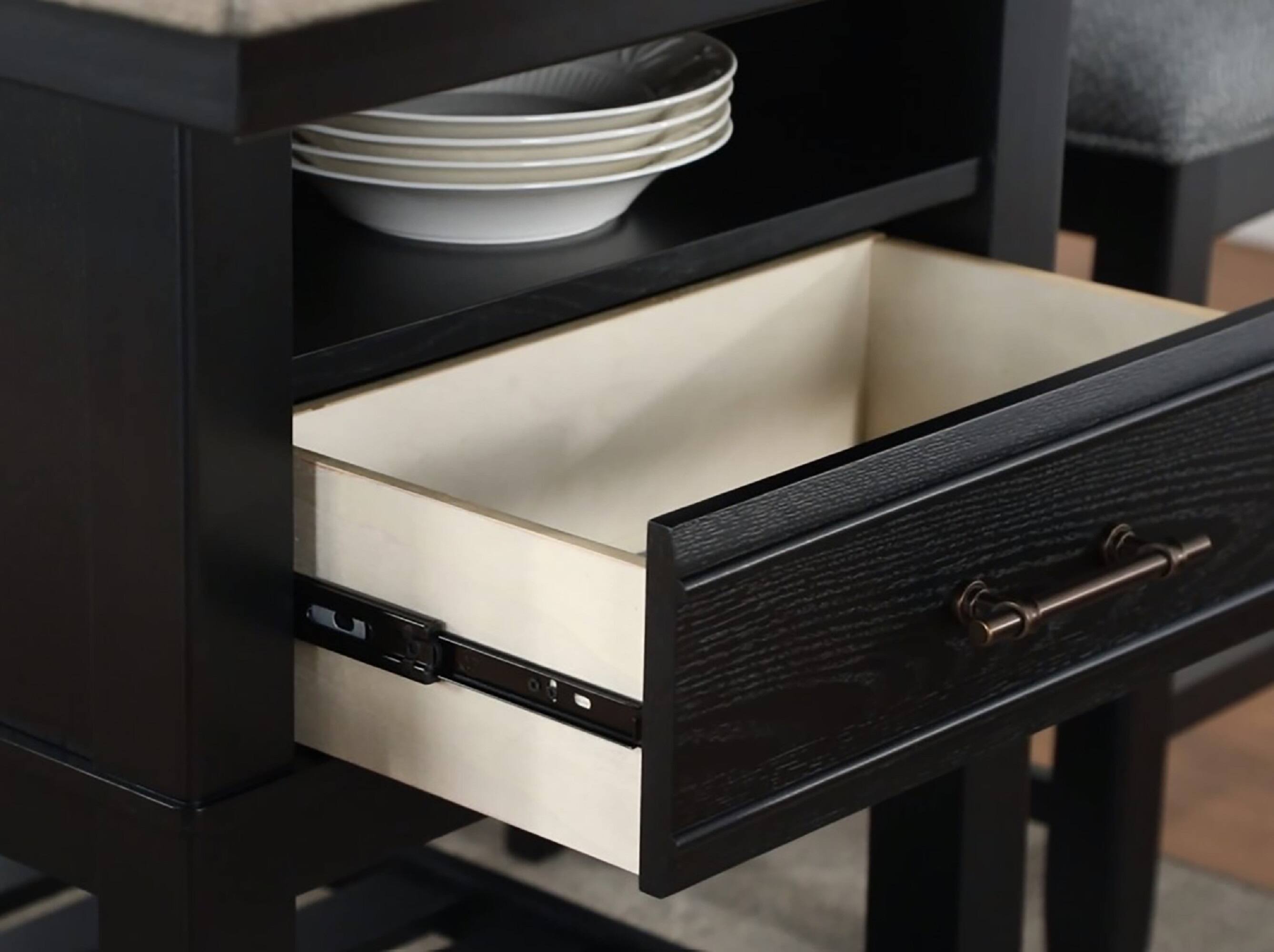 Left. TinyHomie - 1pc Counter Height Table with Storage Drawers Shelves Wine Rack Tow-Tone Dark Gray Brown Finish.