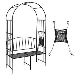 Gymax - Steel Garden Arch w/ 2-Seat Bench 6'7''H x 3'8''W Outdoor Arbor for Climbing Plants - Black