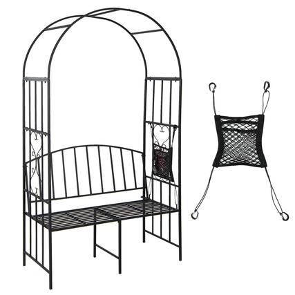 Front. Gymax - Gymax Steel Garden Arch w/ 2-Seat Bench 6'7''H x 3'8''W Outdoor Arbor for Climbing Plants - Black.