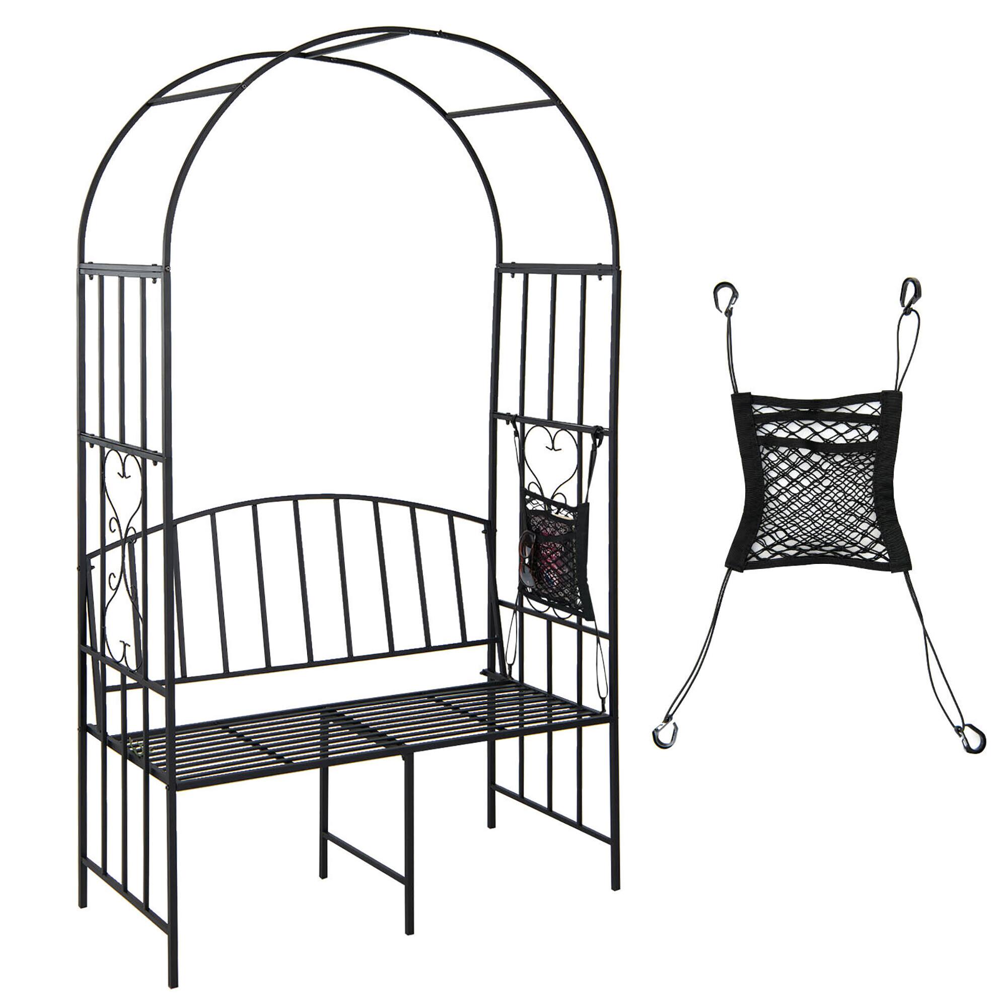 Front. Gymax - Gymax Steel Garden Arch w/ 2-Seat Bench 6'7''H x 3'8''W Outdoor Arbor for Climbing Plants - Black.