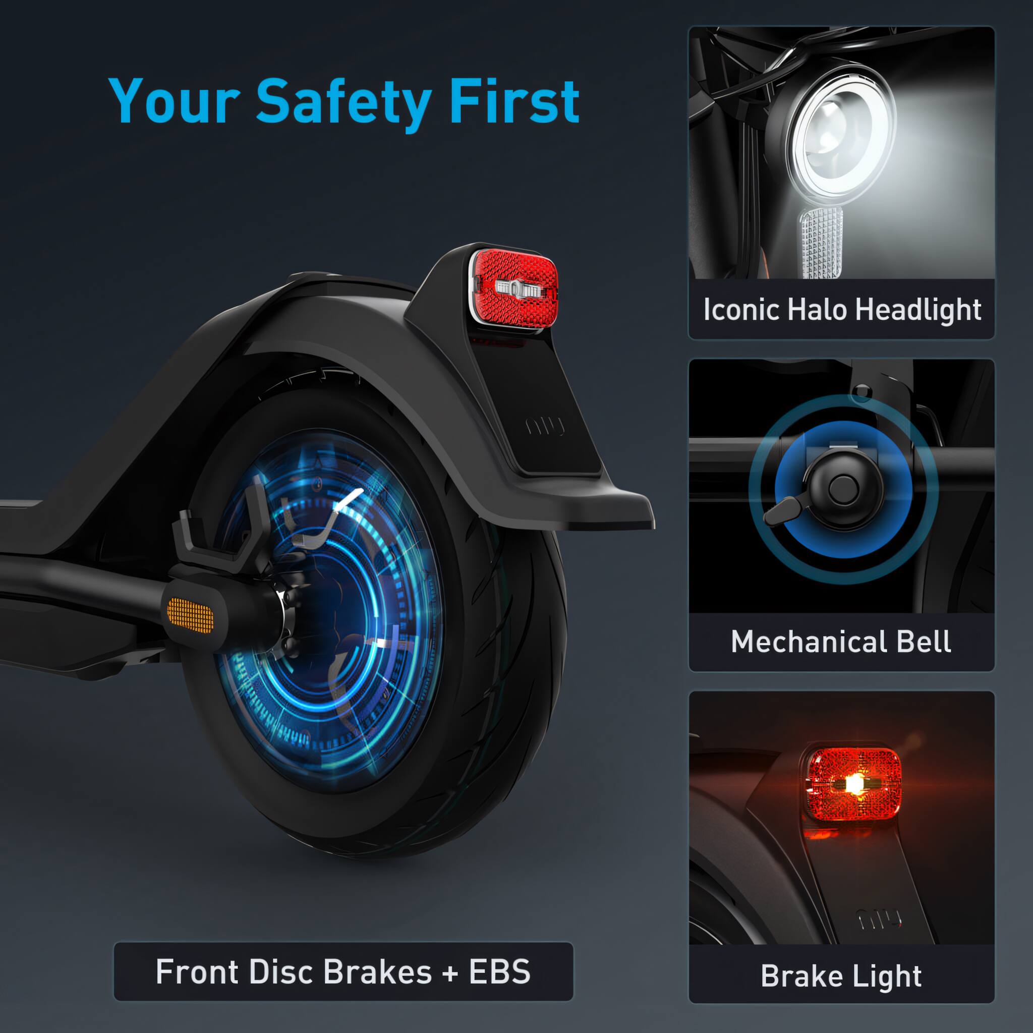 Your Safety First Iconic Halo Headlight Mechanical Bell Front Disc Brakes + EBS 1 Brake Light