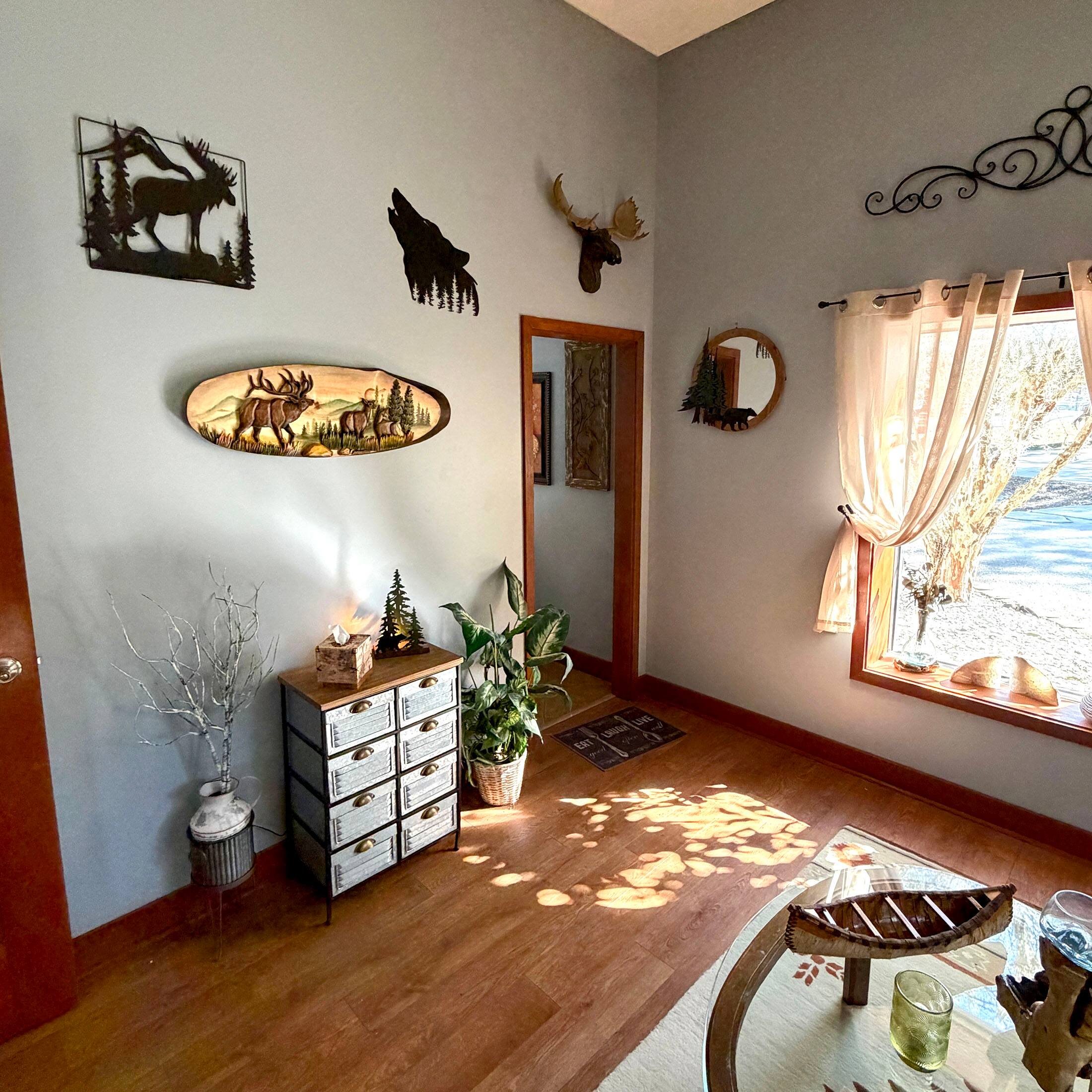 Alt View 6. Zeckos - Elk Family Intarsia Wood Oval Wall Sculpture 13x40 Rustic Cabin Decor - Brown.