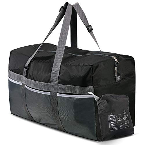 Fabibe - Foldable Travel Bag Large Sports 75L/96L/100L Lightweight Waterproof Tote pu fabric duffel men - Black 75l