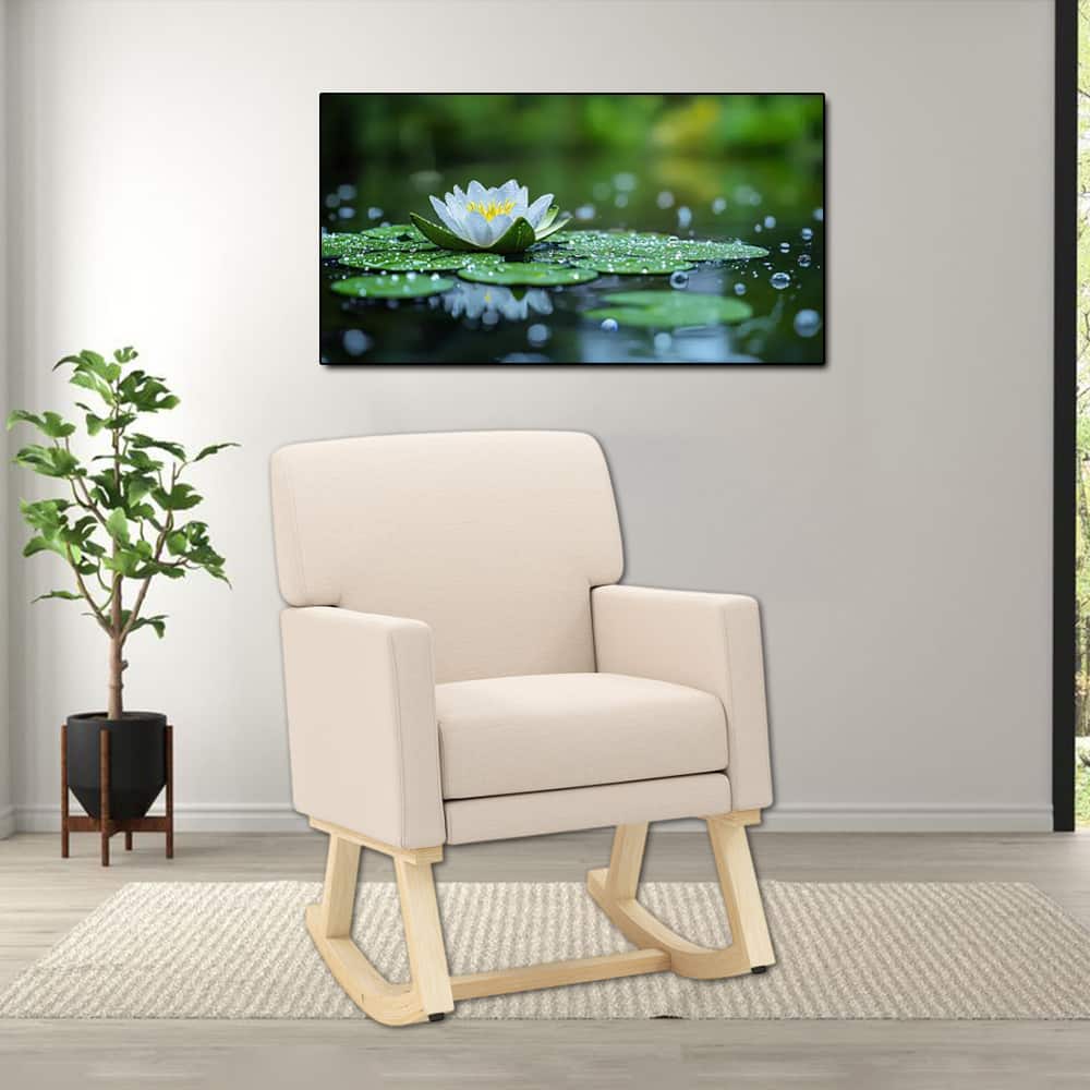 Hivvago - Modern Upholstered Rocker Chair with Solid Wood Base - Beige