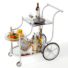 Gymax - Bar Cart 3-Tier Home Bar Serving Cart on Wheels w/ Mirrored Shelves - Silver