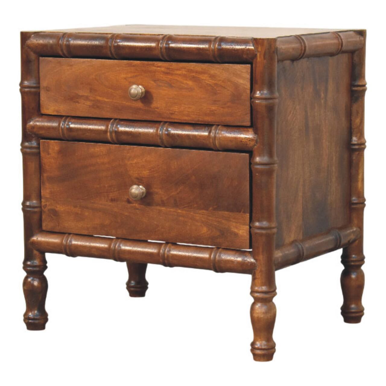 Left. Artisan Furniture - Artisan Furniture Solid Wood Bamboo Framed Bedside Table, 2 Drawers, Brown - Brown.
