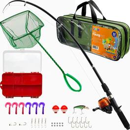 Play22 - Kids Fishing Pole Set – 40 Piece Telescopic Fishing Rod Combo with Reel, Tackle, Lures, Net & Carry Bag