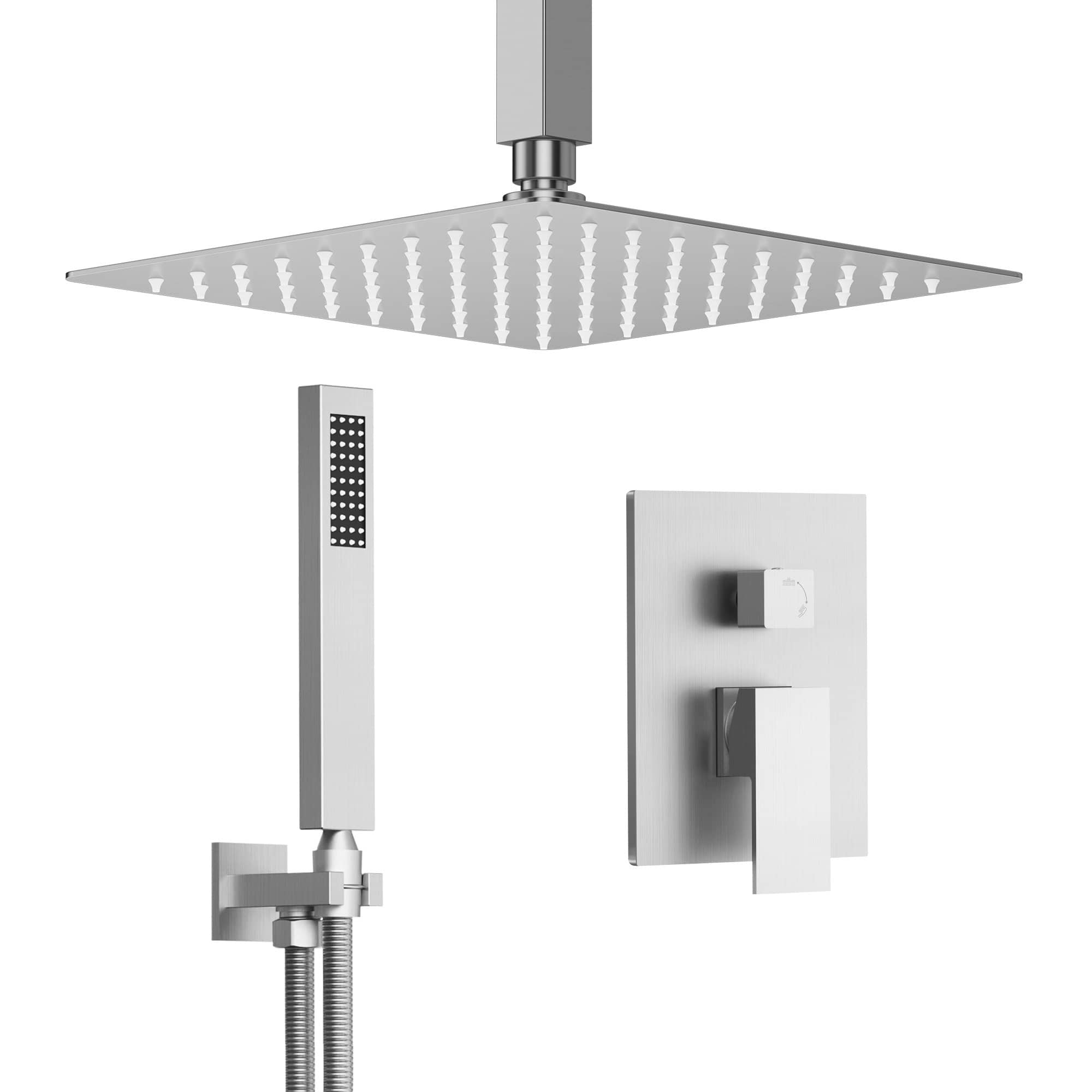 GRANDJOY - Durable 10-Inch Rainfall Shower Faucet Set, 2-Mode Handheld, Anti-Fingerprint Coating, Water-Saving Design - Brushed Nickel